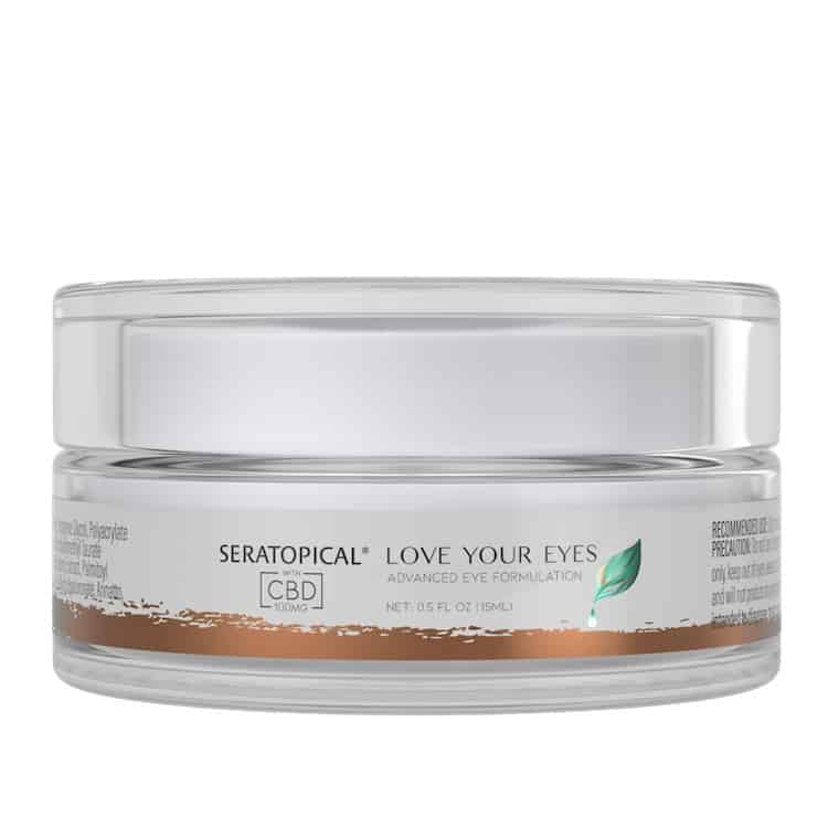 A bottle of Seratopical Love Your Eyes Anti-Aging Serum With CBD, which is the tenth best anti-aging moisturizer