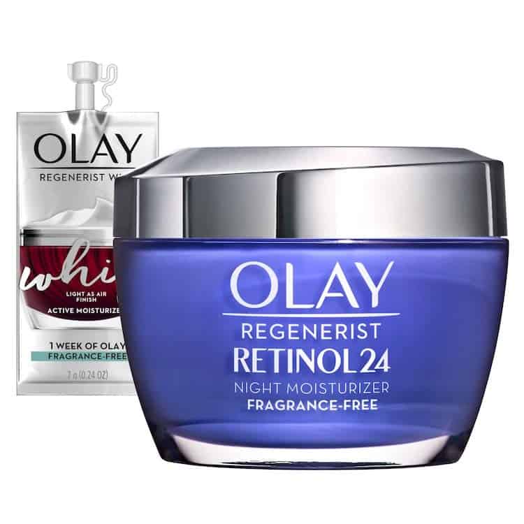 A bottle of Olay Regenerist Retinol 24 Night Moisturizer, which is the fifteenth best anti-aging moisturizer