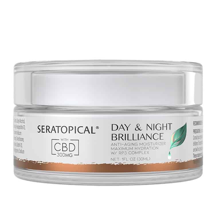A bottle of Seratopical Day & Night Brilliance Cream With CBD, which is the ninth best anti-aging moisturizer