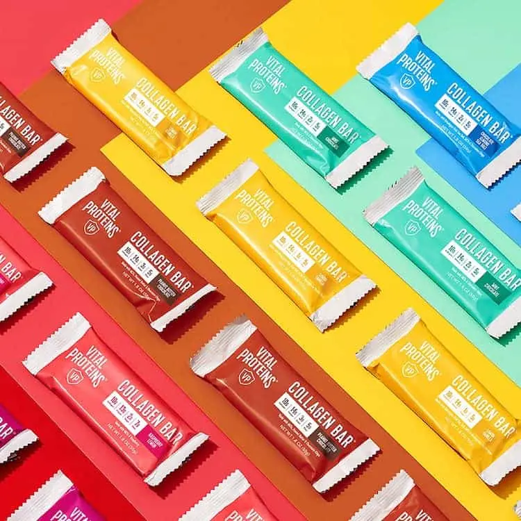 Several bars with different colors of Collagen Bars By Vital Proteins