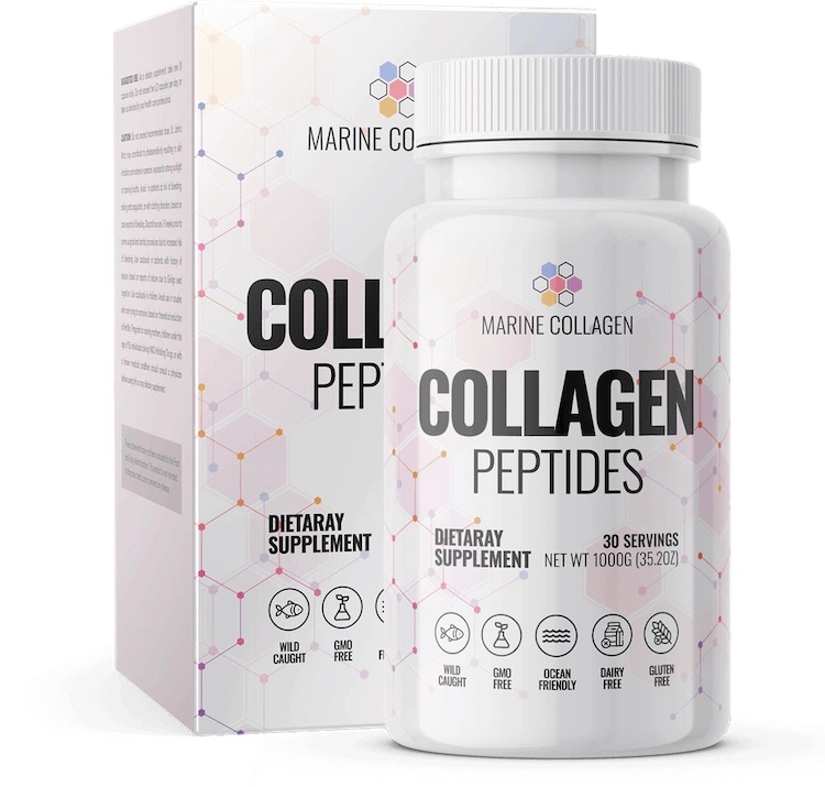 a bottle and a box of Collagen Peptides By Marine Collagen
