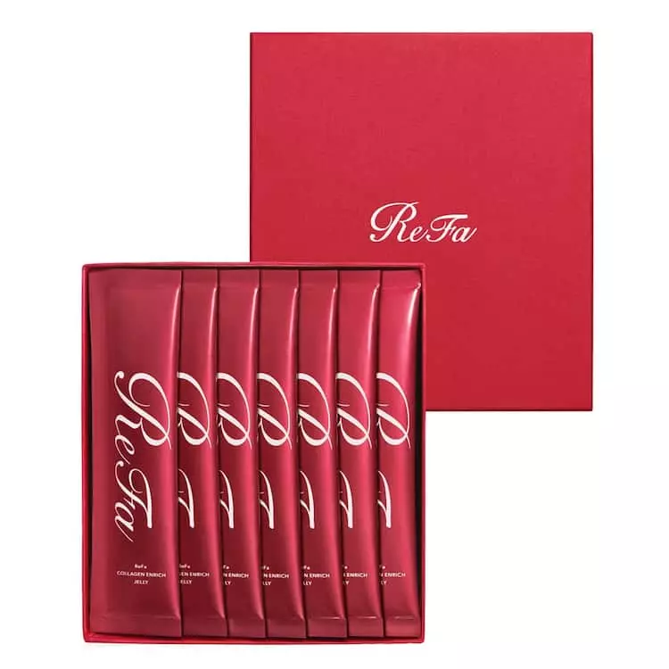 a red box and seven packets of ReFa Collagen Enrich Jelly