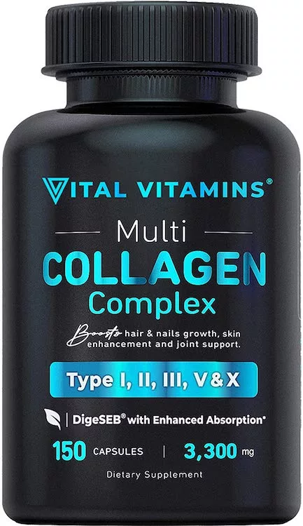 a black bottle of Vital Vitamins Multi Collagen Complex 