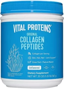 a blue bottle of vital proteins collagen peptides, which is one of the best collagen powder supplements